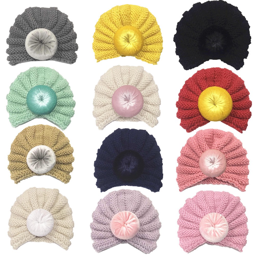 Mũ turban dễ thương cục tròn cho bé gái(0-12 tháng)