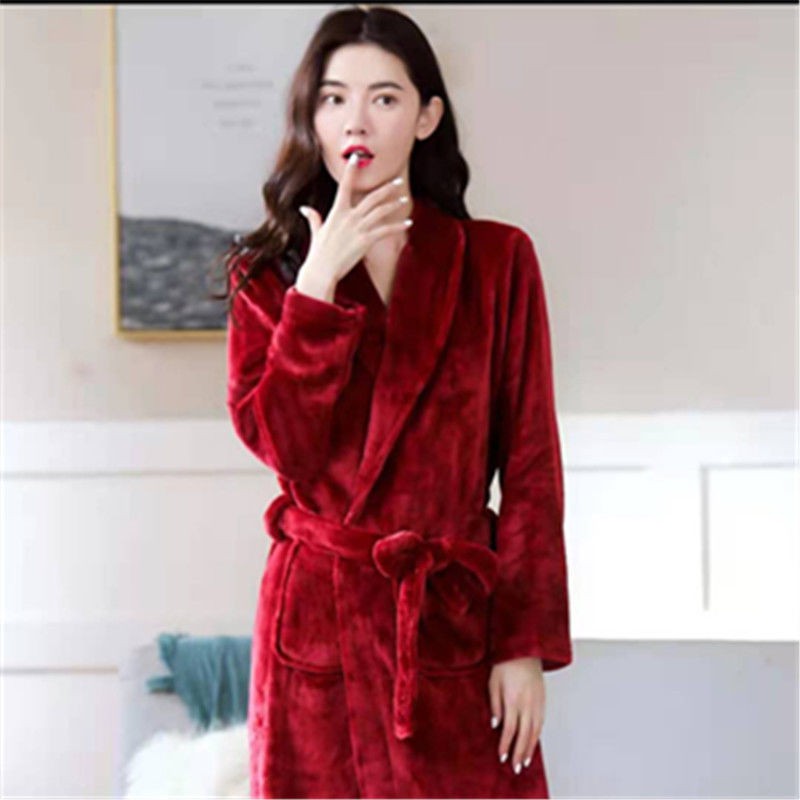 Áo Choàng Ngủ Dáng Dài Chất Liệu Flannel Dày Dặn Giữ Ấm Mùa Đông Cho Nữ