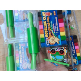 Đất sét sáp nặn hàng Việt Nam an toàn cho bé MODELING CLAY set 8 màu kèm cây cán và stickers trang trí WINQ