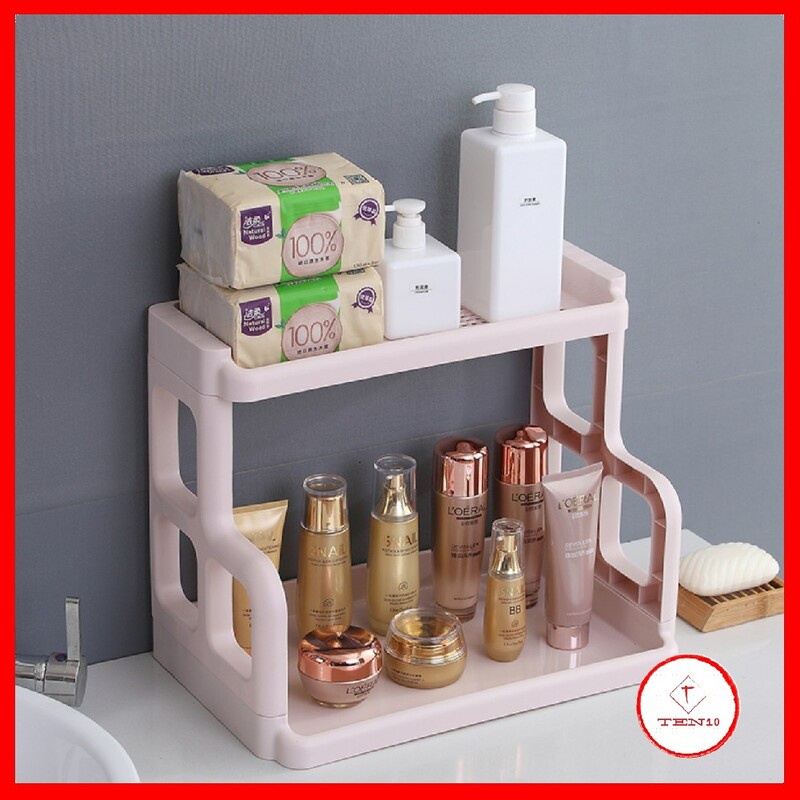 Kệ đựng gia vị nhà bếp kệ để đồ đa năng bằng nhựa 2 tầng cao cấp chắc chắn chịu lực tốt dễ dàng lắp đặt màu trắng hồng