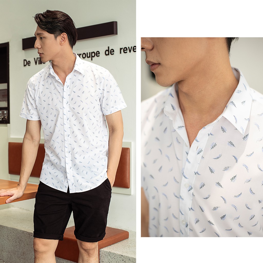Áo sơ mi nam ngắn tay cao cấp Biman by Biluxury màu trắng hoạ tiết nhã nhặn 4SMCH007TRT | BigBuy360 - bigbuy360.vn