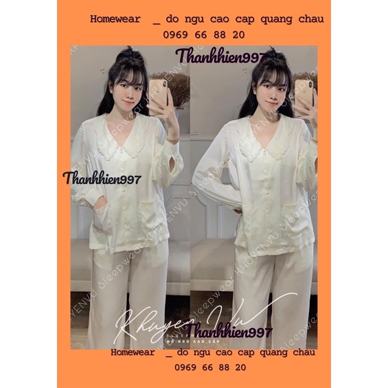 Pijama tiểu thư trắng cổ thiêu tay dài studio 3