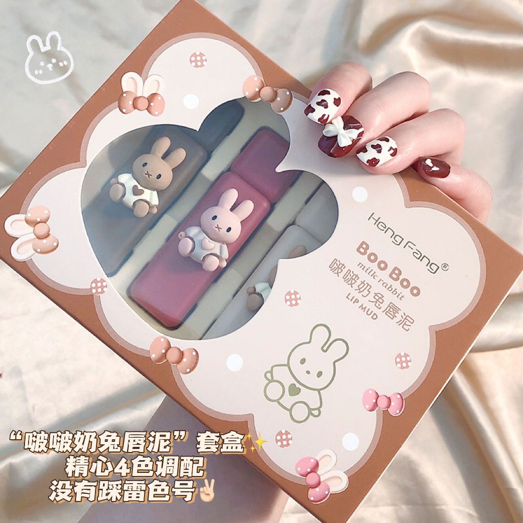 Set 4 Son Môi Hengfang Chống Dính Cốc Không Phai Thiết Kế Vỏ Son Hình Thỏ Dễ Thương