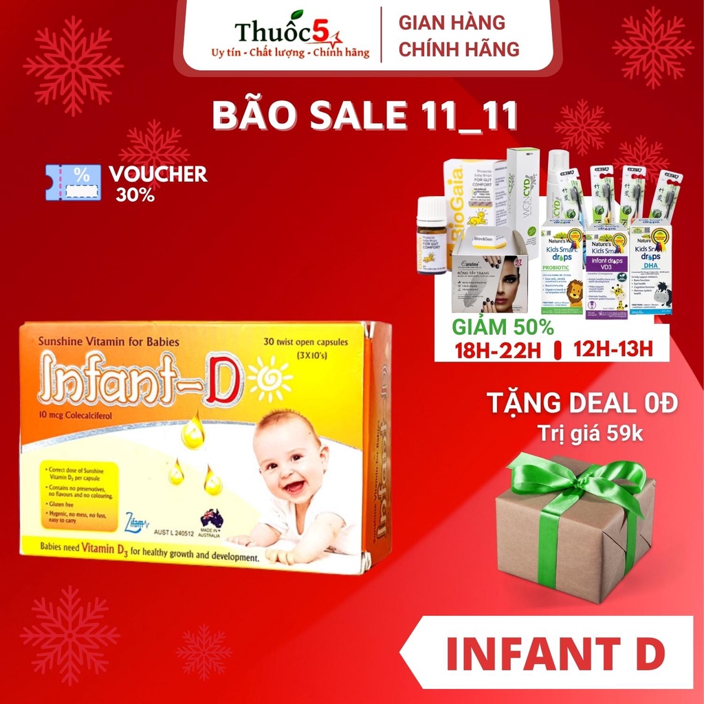 Infant D bổ sung vitamin D3 cho bé hộp 3 vỉ x 10 viên