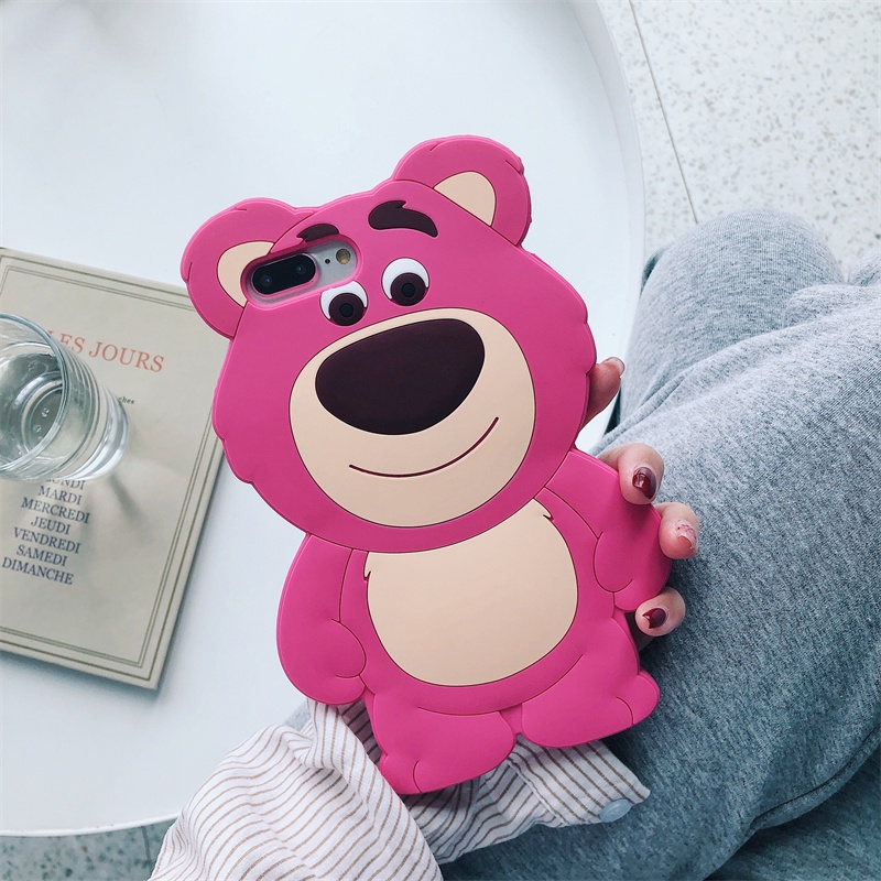 Ốp Điện Thoại Silicon Hình Gấu Dâu Ba Chiều Cho iPhone XS Max 11ProMax 12ProMax 13ProMax