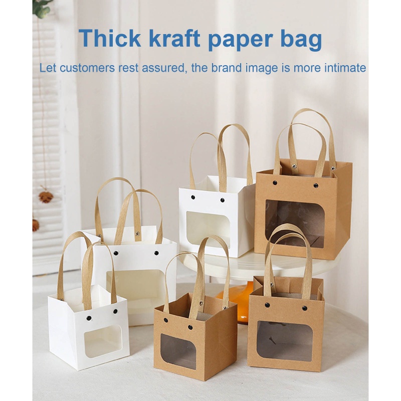 Set 10 Túi Giấy Kraft Hình Vuông Trong Suốt Có Tay Cầm Đựng Đồ Đa Ứng Dụng