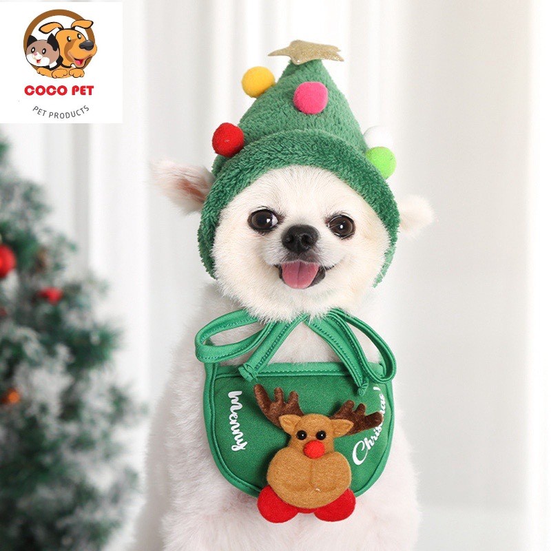 Mũ Và Yếm Noel Họa Tiết Giáng Sinh Dành Cho Chó Mèo - Thời Trang Chó Mèo