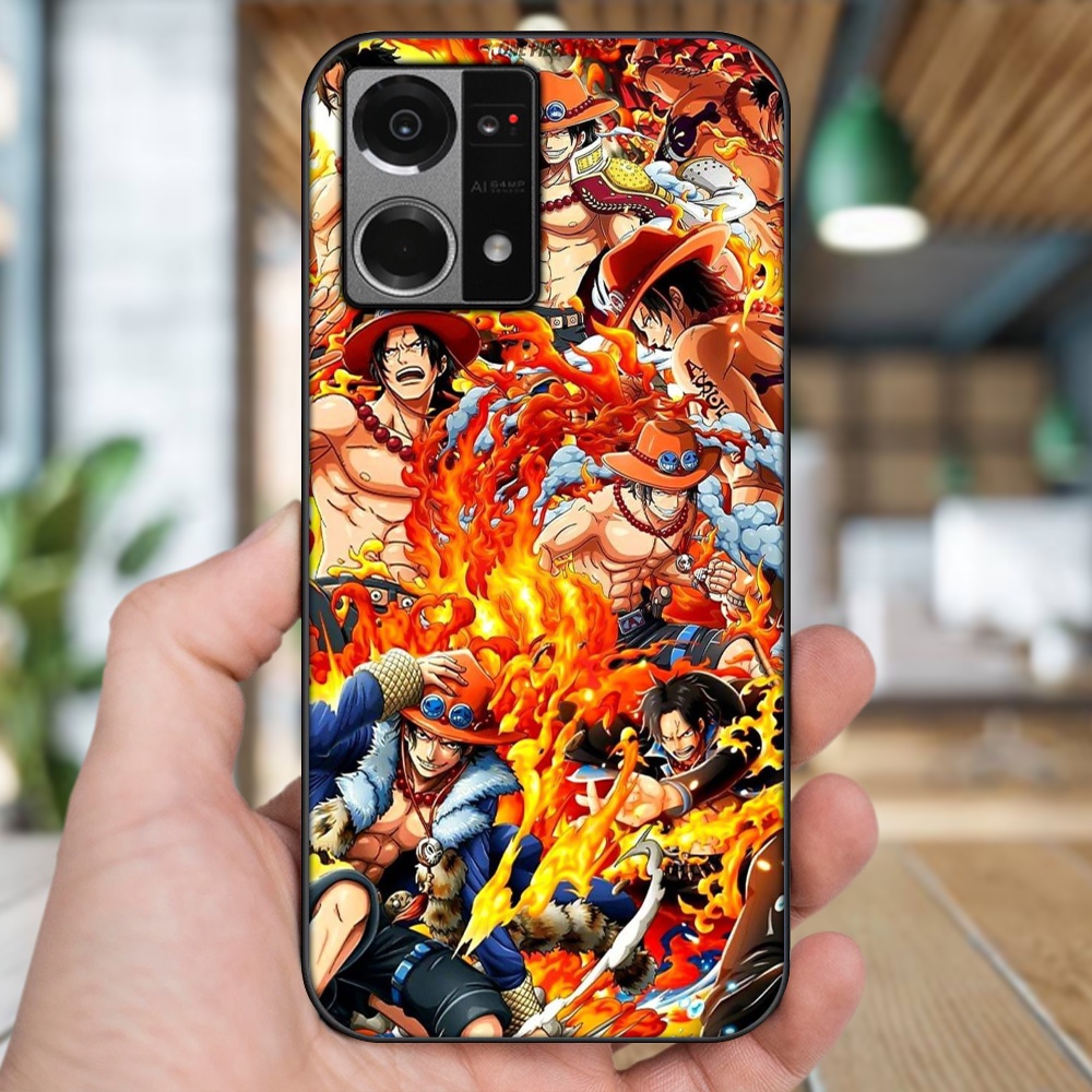 Ốp lưng Oppo Reno 7 4G viền đen in hình Ace One Piece