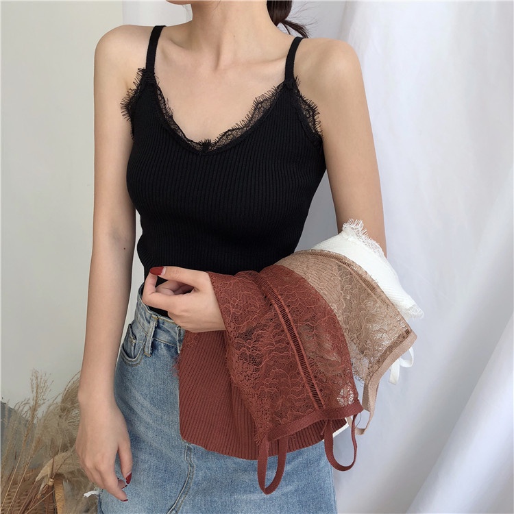 Áo Thun Đan Len Hai Dây Hở Lưng Cổ Chữ V Thời Trang Mùa Hè Sành Điệu Cho Nữ