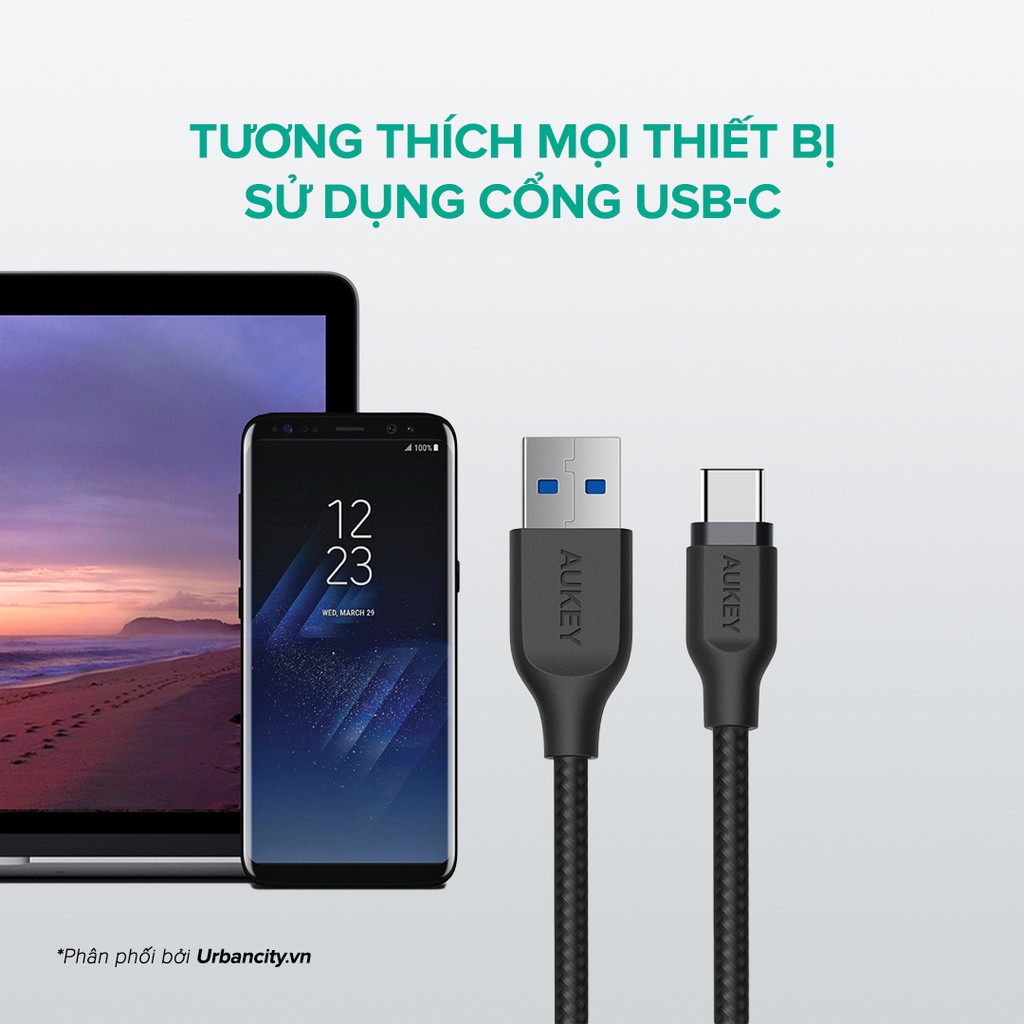 Cáp Sạc Type-C Aukey CB-AC2 Siêu Bền Siêu Bền Dài 2 Mét Chống Rối Toàn Diện