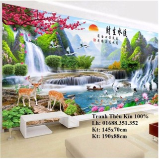 Tranh thêu phong cảnh thiên nhiên giao hoà 145x70cm