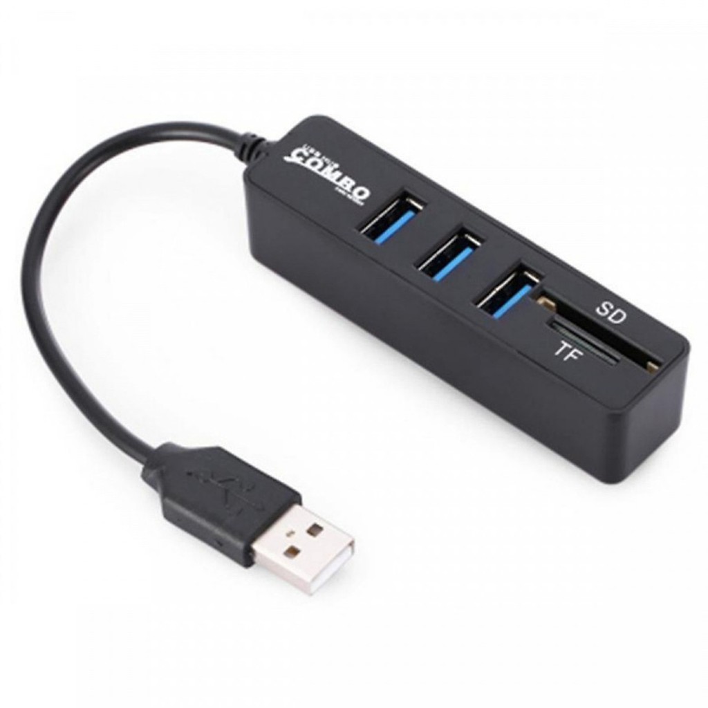 Bộ chia USB Từ 1 cổng USB ra 3 cổng USB và 2 khe Đọc thẻ Nhớ (Hub USB) - Hàng Nhập khẩu