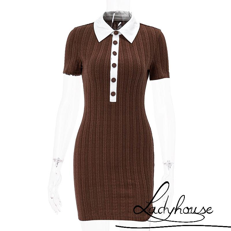 Đầm Dệt Kim Ngắn Tay Dáng Ôm Màu Sắc Tương Phản Xẻ Tà Thời Trang Cho Nữ