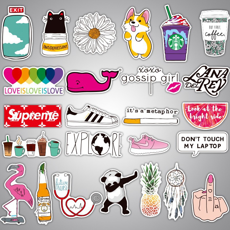 SET 50 MIẾNG DÁN STICKER INSTAGRAM STARBUCKS CORGI CHỐNG NƯỚC DÁN NÓN BẢO HIỂM, LAPTOP, VALI, TỦ, BÀN HỌC,XE HONDA, O TO