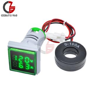 22mm AC 50-500V 0-100A LED Digital Voltmeter Ammeter Square Voltage Current Meter Volt Detector Tester Monitor 220V 110V