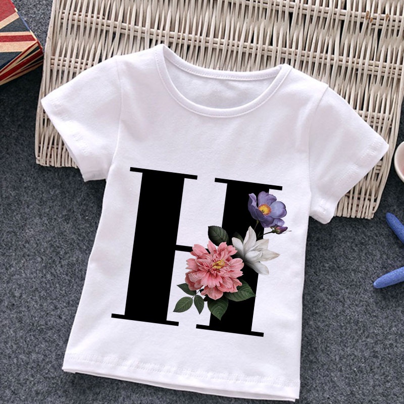 Áo Thun Ngắn Tay In Chữ H I J K L M 26 Chữ Cái Dành Cho Trẻ Em
