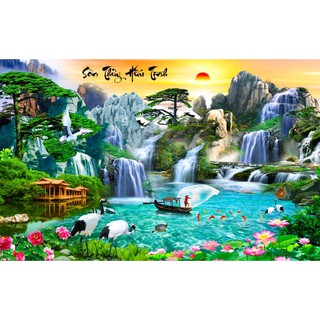 COMBO Tranh dán tường 3D Sơn thủy hữu tình