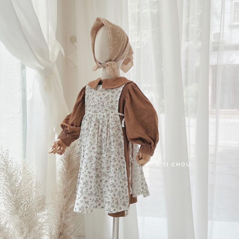P'ti chou - Váy Gramin kèm yếm hoa vintage dành cho bé gái 1y- 5y