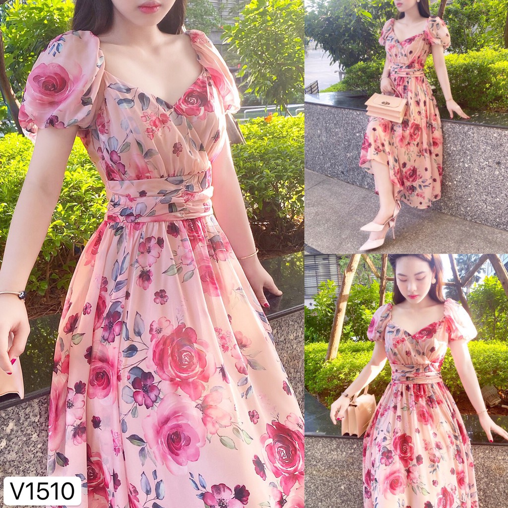 Váy von hoa hồng V1510 - ĐẸP SHOP DVC ( Ảnh mẫu và ảnh trải sàn do shop tự chụp )