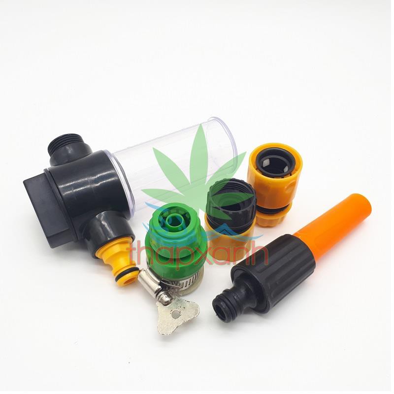 Bộ tưới cây, Rửa xe BTN-7200 nhựa thẳng kèm bình xà phòng + 15m Dây tưới