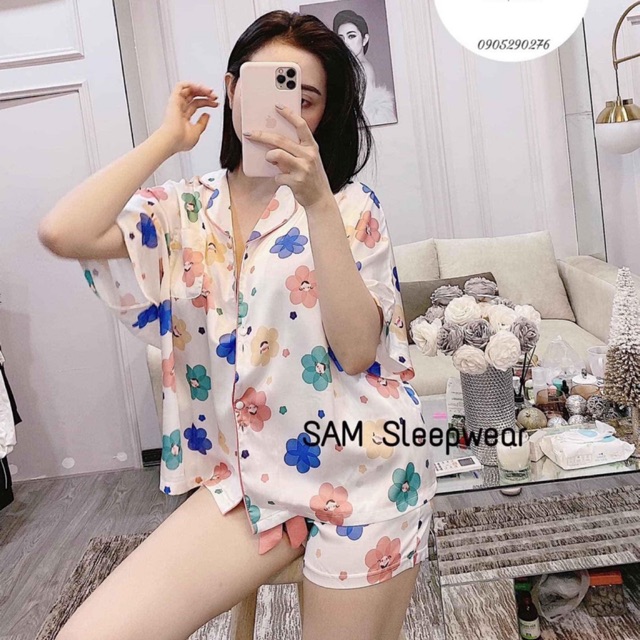 Đồ Bộ Nữ Pijama freesize dưới 73kg - quần ngắn tay ngắn cánh dơi lụa satin cao cấp