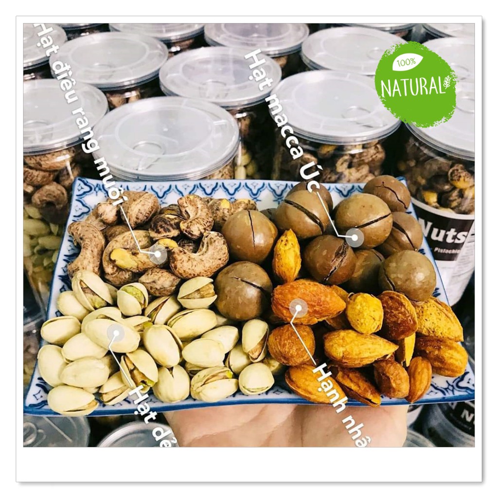 [Mới] Hạt Mix Nuts 4 loại 🎨 Macca – Hạnh nhân – Dẻ cười – Điều 🎨 GIÀU CHẤT XƠ, TỐT CHO TIM MẠCH (500g)