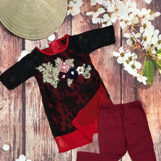 [Áo dài cách tân đẹp] Set áo dài cách tân kèm quần legging cho bé gái