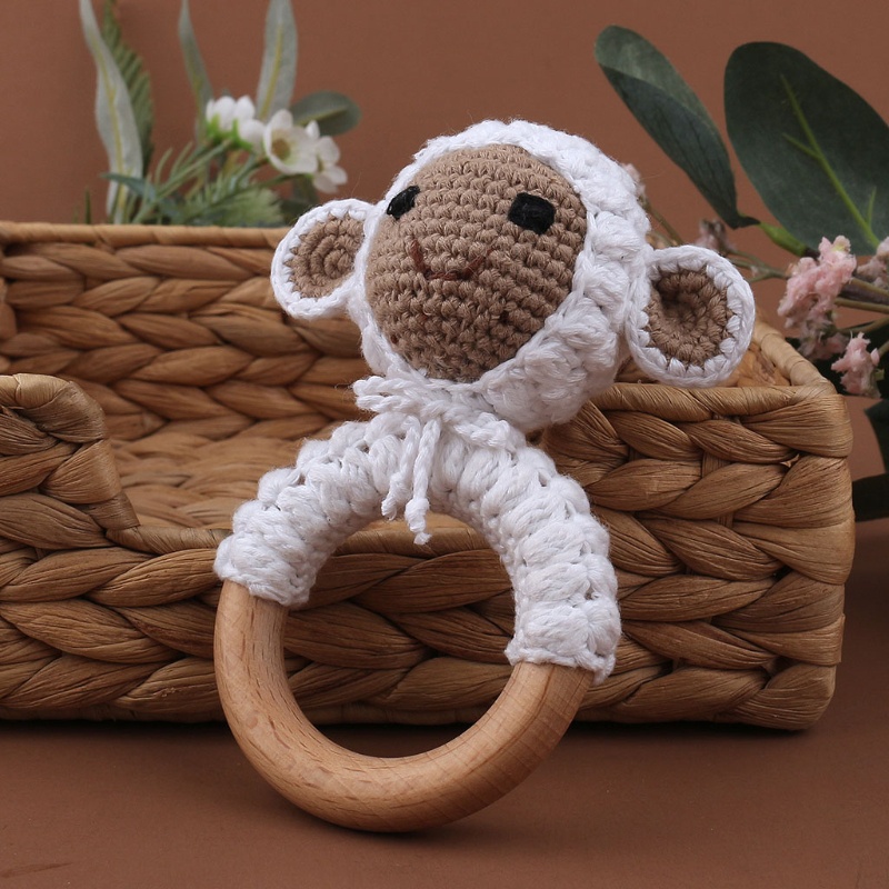 Đồ Chơi Lục Lạc Cầm Tay Đan Móc Thủ Công Không BPA Hình Động Vật Cho Bé Mọc Răng