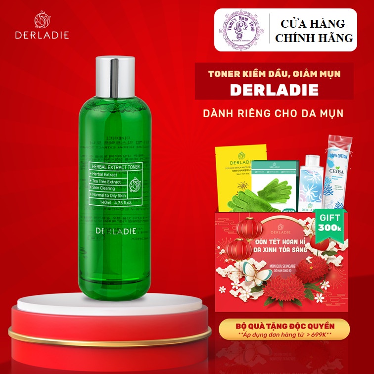 Nước cân bằng tràm trà giảm mụn sau 7 ngày Derladie Herbal Extract Toner 140ml