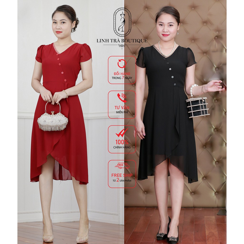 Váy đầm trung niên cao cấp [LINH TRÀ] đầm voan tơ 2 lớp thoáng mát trung tuổi cho mẹ - mã TM 60