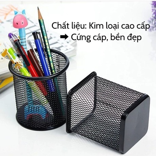 Ống bút  Ống cắm bút văn phòng để bàn kim loại cao cấp lưới đan sơn tĩnh điện chống han gỉ gọn nhẹ, bền đẹp giá rẻ