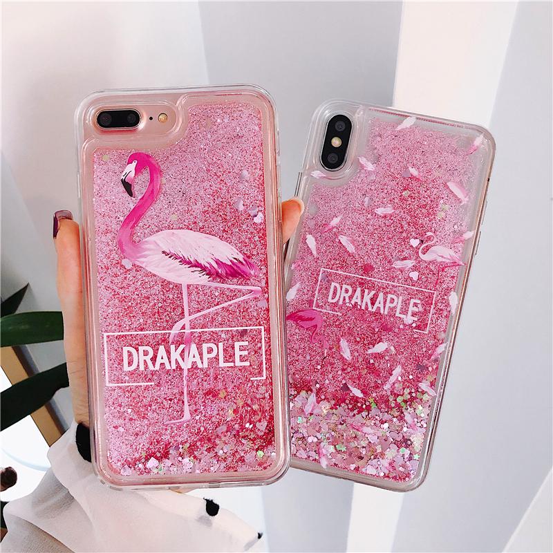 Ốp lưng điện thoại có nước óng ánh hình con chim hồng hạc dành cho OPPO A9 F11 R15 Pro K3 RealmeX A3S A5 AX5