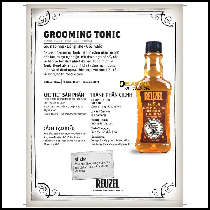 Dưỡng tóc tinh dầu chai xịt tạo độ phồng Reuzel Tonic 20ml Delacuna RT02