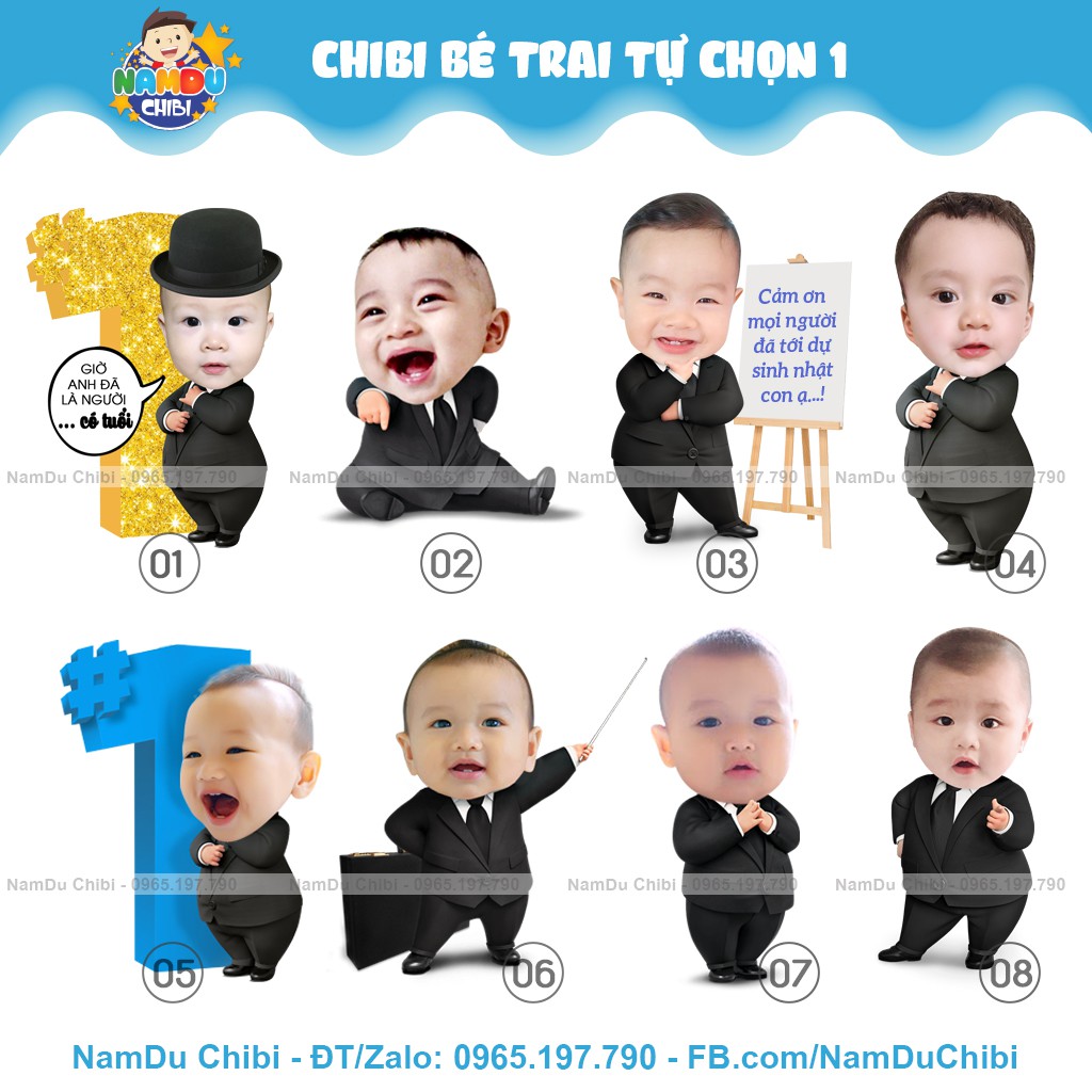 Thiết kế hình Chibi trang trí tiệc sinh nhật, happy birthday, thôi nôi, đầy tháng theo yêu cầu cho bé trai, bé gái TK01