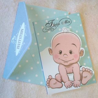 Trọn bộ 80 thiệp sinh nhật, thôi nôi hình bé trai đang ngồi