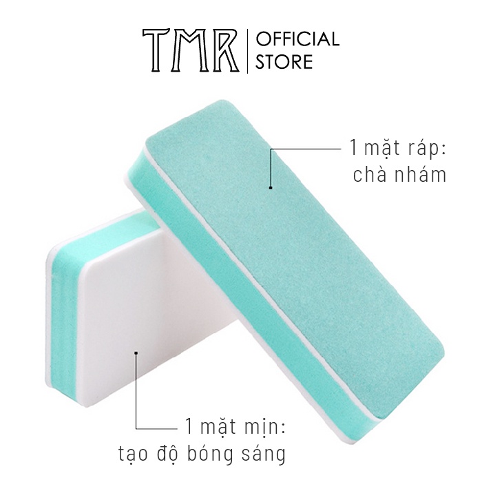 Phao dũa móng mịn TMR đánh bóng móng, một mặt nhám một mặt mịn màu xanh