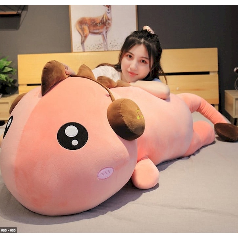 Gấu Bông Khủng Long Nằm Siêu Cute, Thú nhồi bông nhân vật Khủng Long màu hồng, xanh cực đẹp