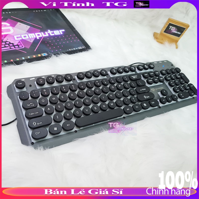 Bàn phím giả cơ gaming có led có dây nút tròn đế hợp kim màu trắng / đen ,.... VTTG40