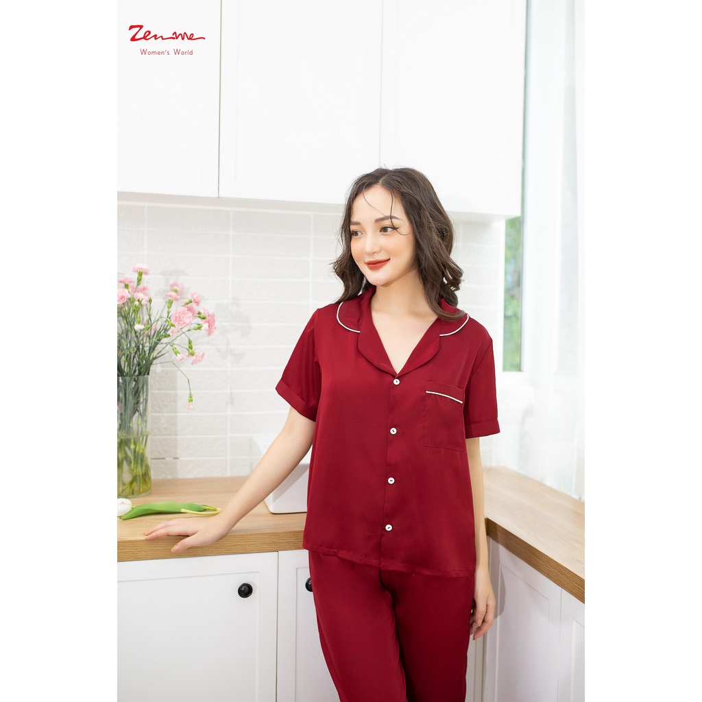 Đồ Ngủ Lụa Cộc Tay Zen Me Chất Lụa Pháp Cao Cấp Phong Cách Pyjama Lụa