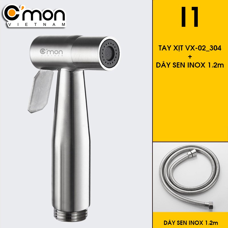 Bộ vòi xịt vệ sinh INOX 304 cao cấp C'MON VX-02-I (dây inox 304)