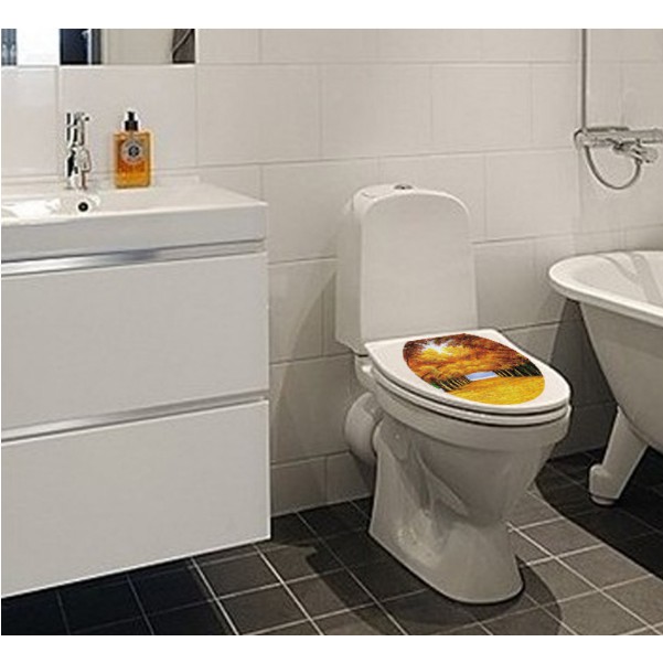 Decal dán toilet cao cấp - Họa tiết Khung rừng Mùa Thu