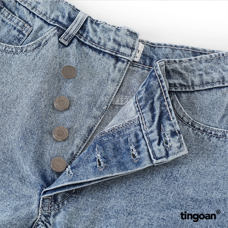 TINGOAN® - Quần short bò cắt cạp lệch màu xanh tingoan MASCARA JEANS SHORT/BLUE