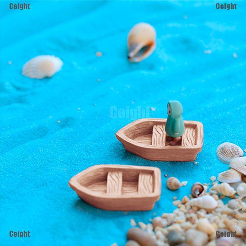 (Cei) Garden Ornament Mini Boat Ocean Beach Aegean Sea Resin Fairy Dollhouse Décor  _cei