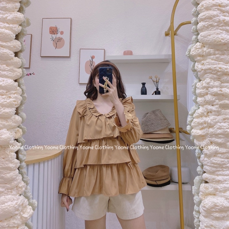 Áo sơ mi babydoll viền bèo tiểu thư chất bol lụa mềm mát cho nữ YoomeClothing ( ảnh thật tại shop )
