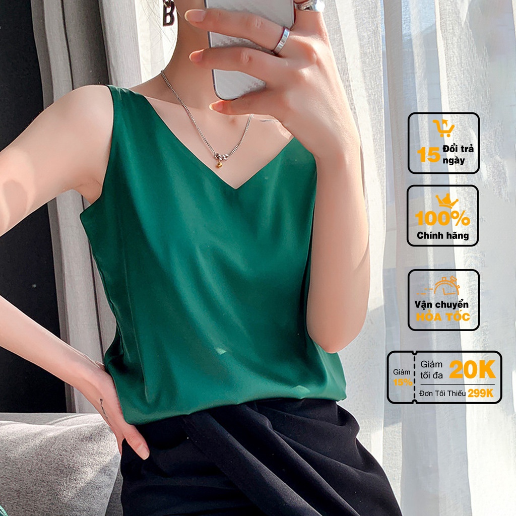 Áo hai dây lụa satin mặc trong vest blazer áo ngủ