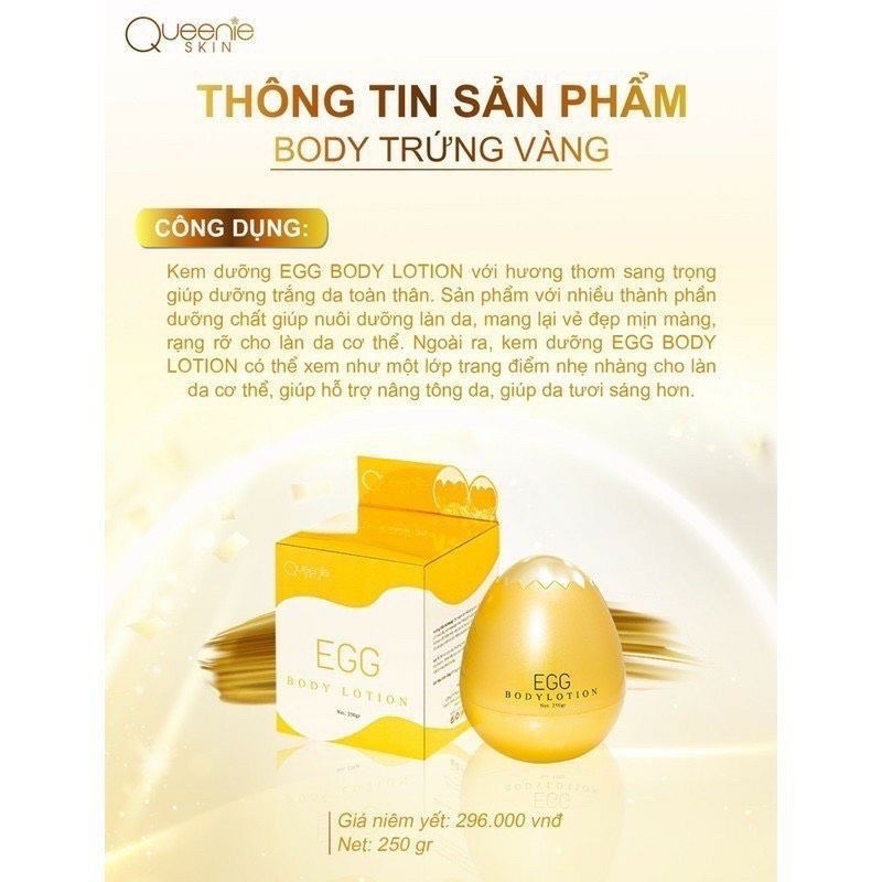 Kem dưỡng trắng da Body trứng vàng Queenie 250gr tặng 1 huyết thanh kích trắng