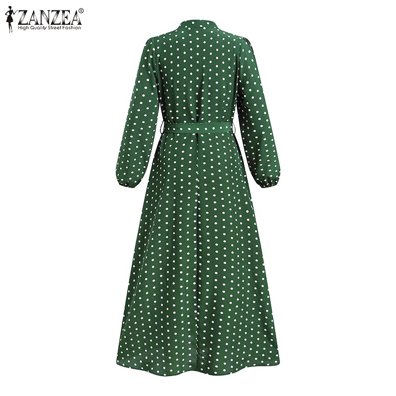 Zanzea Đầm Maxi Họa Tiết Chấm Bi Phong Cách Bohemian Thời Trang Cho Nữ