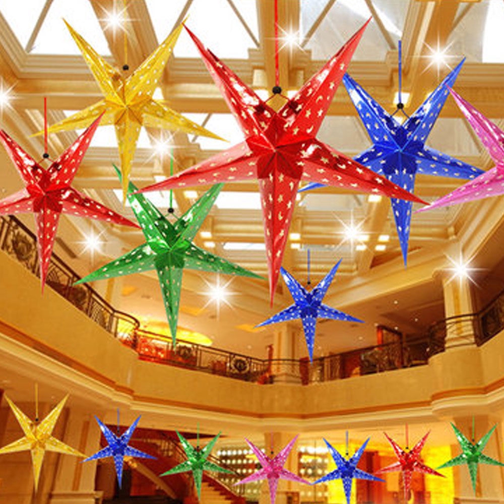 Phụ kiện hình ngôi sao bằng giấy 30cm gắn trang trí cây thông Noel DIY
