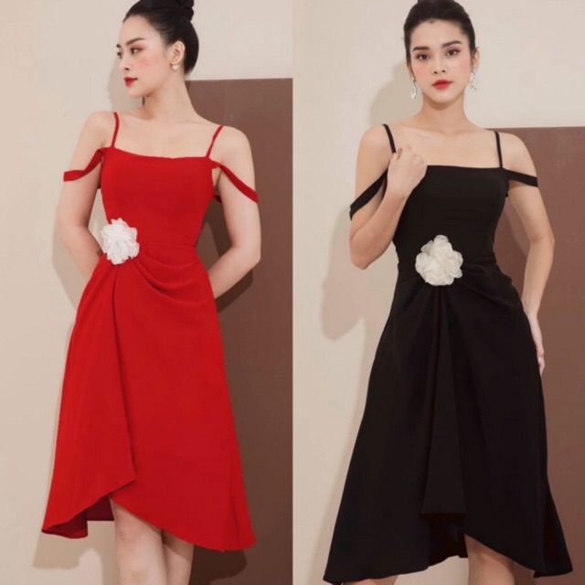 ĐẦM THUN 2 DÂY RỚT VAI EO ĐÍNH HOA RỜI ĐI TIỆC | ĐI ĂN CƯỚI