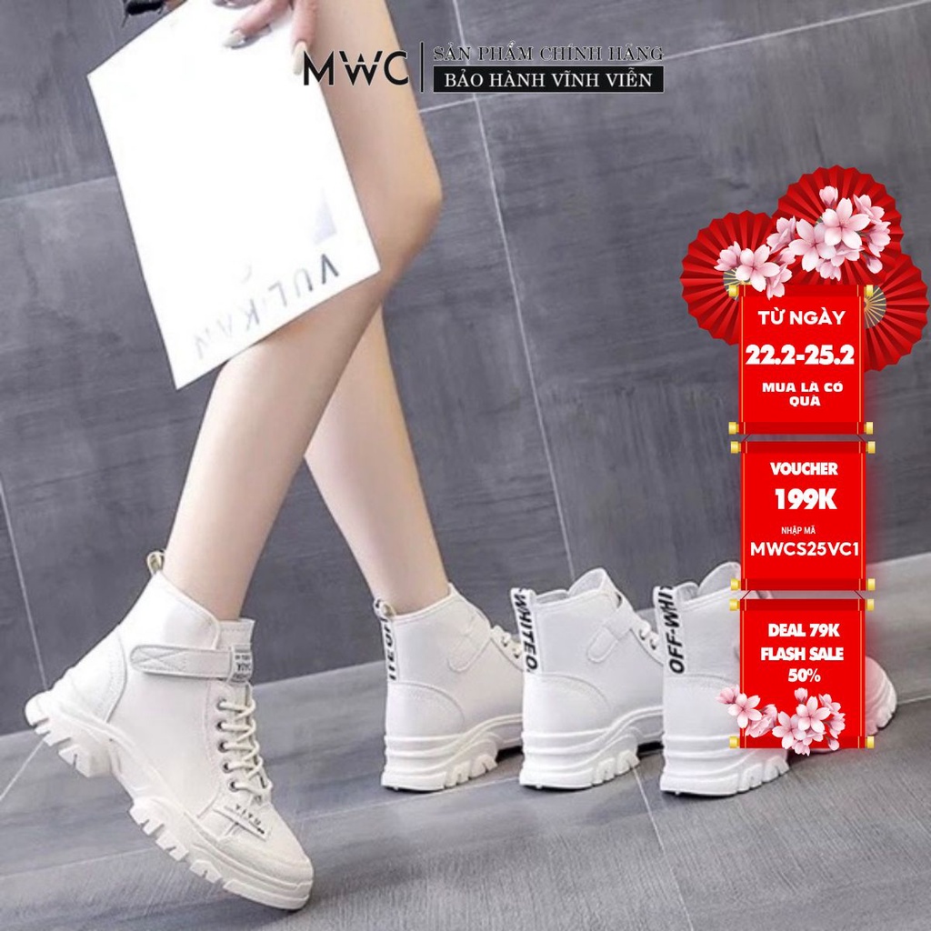 Giày Thể Thao Nữ MWC Dáng Sneaker Chất Da Trơn Cổ Cao Quai Dán NUTT- 0601